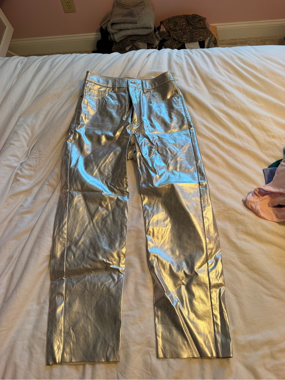 Express Metallic Silver Straight-Leg Pants